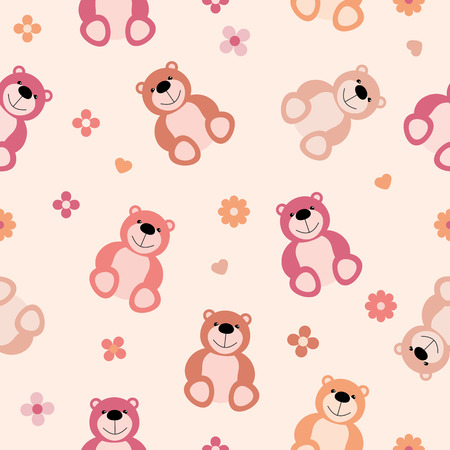 vector seamless repeating illustration of children's pink pattern of teddy bearsのイラスト素材