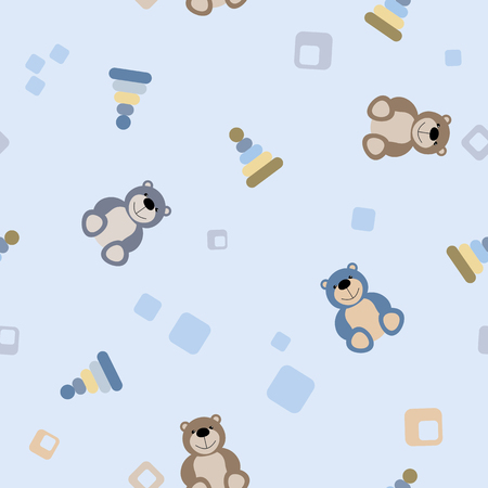 vector seamless repeating illustration baby pattern teddy bear and pyramidのイラスト素材
