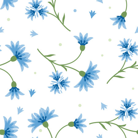 Seamless pattern with blue cornflowers. vector illustration.のイラスト素材