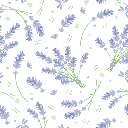 Lavender flower seamless pattern. Hand drawn lavender flowers background.のイラスト素材