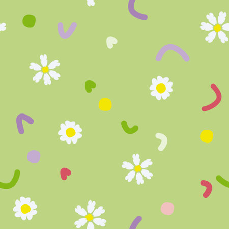 Seamless pattern with daisies on a green background.のイラスト素材