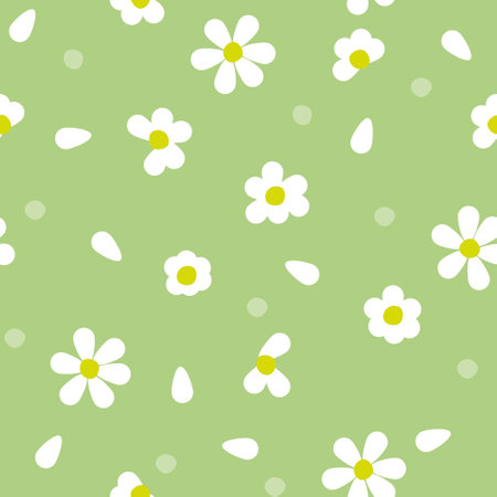 Seamless pattern with white daisies on a green backgroundのイラスト素材