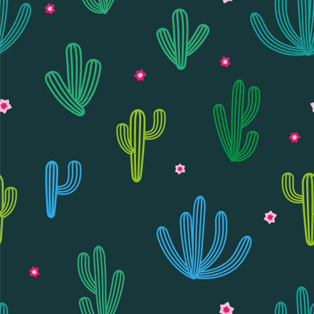 Seamless pattern with cacti. hand drawn vector illustrationのイラスト素材