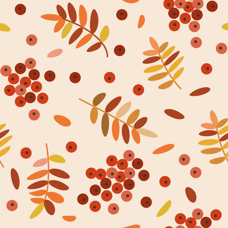Seamless pattern with rowan berries and leaves. vector illustration.のイラスト素材