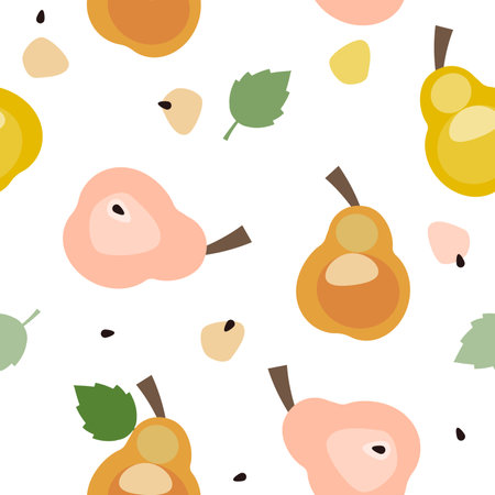 Seamless pattern with pear and apple. Vector illustration in flat style.
