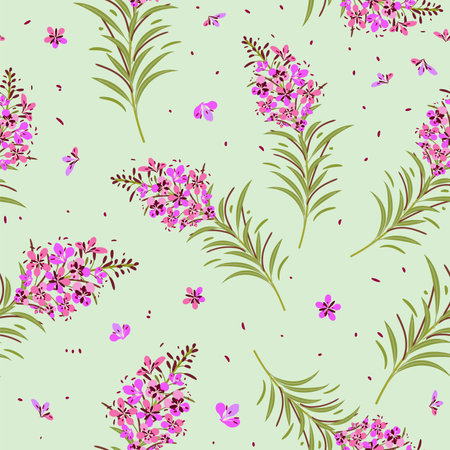 Vector seamless floral pattern with fireweed plantのイラスト素材