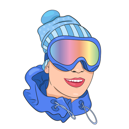 vector portrait of happy young skier glasses.のイラスト素材
