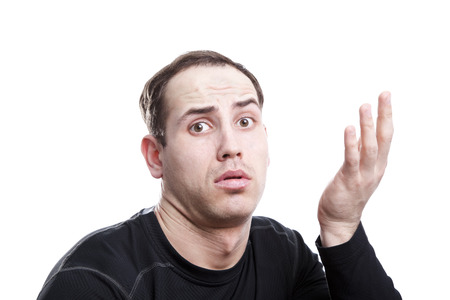 portrait of a surprised man. white background.の写真素材