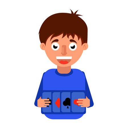 Gambling at cards, a young man with cards in hands vector illustration.のイラスト素材