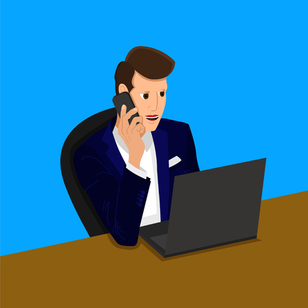 businessman talking on mobile phone vector illustration.のイラスト素材