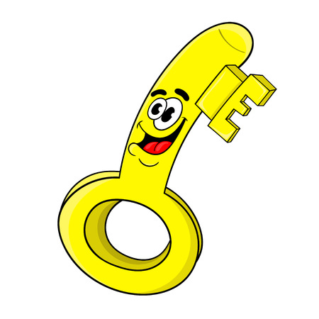 Funny cartoon gold key design of the character. vector illustrationのイラスト素材