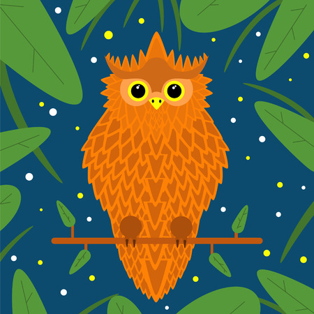 owl bird in branch, vector illustration flat designのイラスト素材