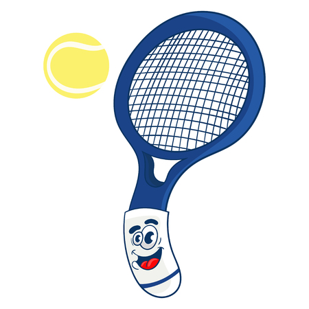 Cartoon blue tennis racket with a ball, vector illustrationのイラスト素材
