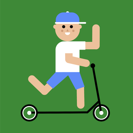 Joyful guy on the scooter, flat design vector illustrationのイラスト素材
