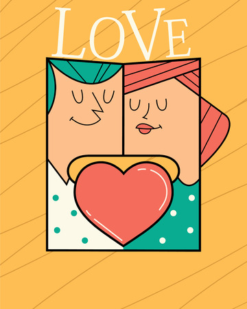 happy couple in love, vector greeting cardのイラスト素材