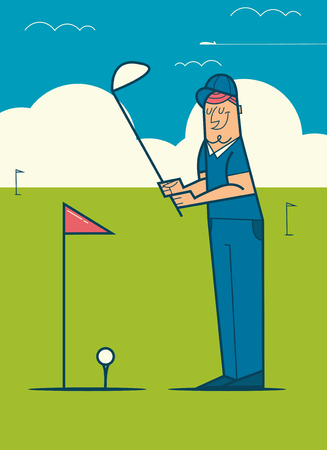 Professional golfer playing golf on the golf course.  Vector cartoon illustration.のイラスト素材