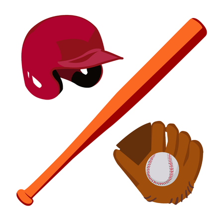 baseball set, helmet, glove with ball and bat, vector illustrationのイラスト素材