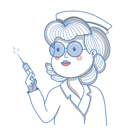 cartoon nurse with a prick in her hand, vector illustrationのイラスト素材