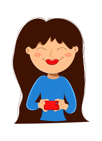 beautiful young girl takes a photo on the phone, vector illustrationのイラスト素材