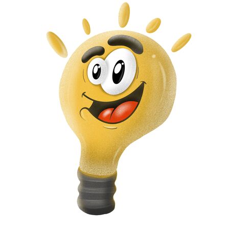 cute cartoon light bulb on white background, illustrationの写真素材