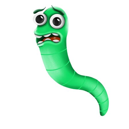 cartoon green worm on white background, illustration