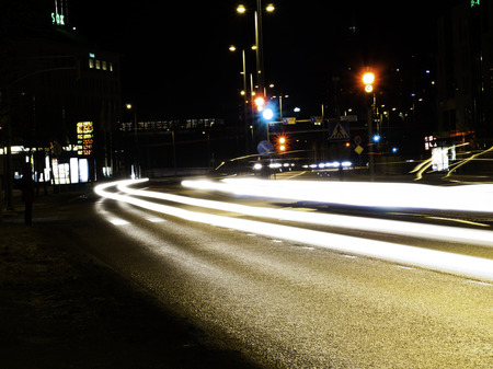 Long exposure photo of car headlightsの写真素材
