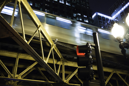 Subway / Metro driving on a bridgeの写真素材