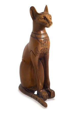 Egyptian cat Bast or Bastet, ancient solar and war goddess, isolated on white backgroundの写真素材