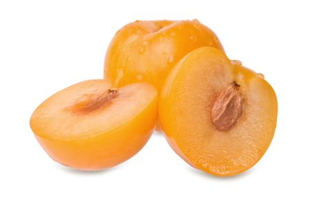 Ripe yellow plumes isolated on white with shadowの写真素材