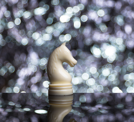 White Chess Horse on blur background.の写真素材
