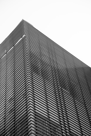 Modern building pyramid - world through the bars, Black and white.の写真素材