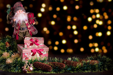 Santa Gifts Christmas trees toys with boke. Christmas holiday celebration conceptの写真素材
