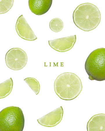 Seamless pattern with Lime. Tropical abstract concept. Fruit on the white isolated background.の写真素材