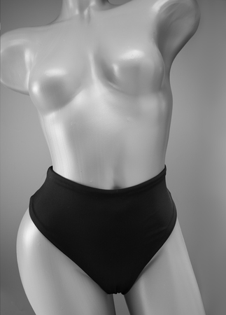 Black and white photo dummy, women's underwear for swimming. Good card for store.の写真素材