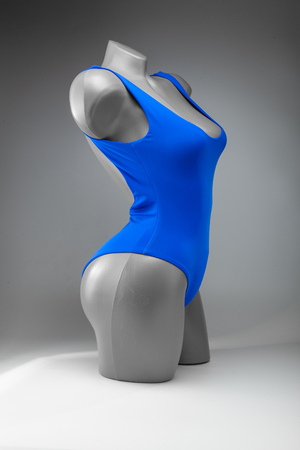 Blue and white photo dummy, women's underwear for swimming. Good card for store.の写真素材