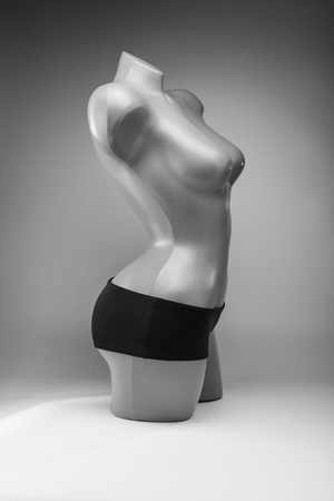 Black and white photo dummy, women's underwear for swimming. Good card for store.の写真素材
