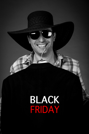 Emotional portrait, black friday advertising, sales and discounts.の写真素材