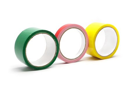 Colored adhesive tape, tape isolates, glues, accessory for home repair and at work building repair tool.の写真素材
