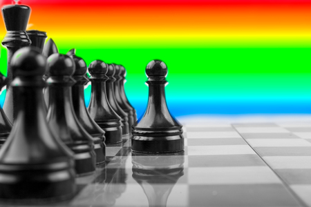 The Chessboard black pawns atack, logic game on tactics and strategy.の写真素材