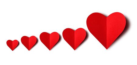 Happy Valentines day, Red Heart pattern from paper. Good Holiday Card.