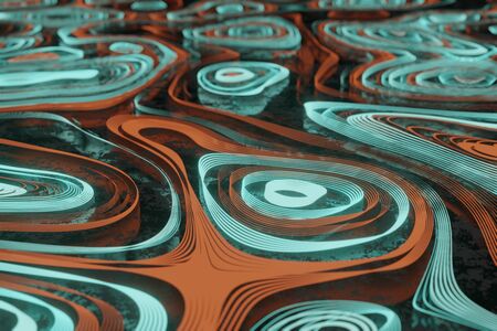 Abstract futuristic background with neon luminous lines. Trend colors. Photorealistic 3D rendering.の写真素材