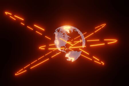 Hologram planet earth with satellite orbits, communication and internet business concept. Futuristic visualization 3D Rendering.の写真素材
