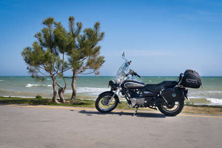 Odessa, Ukraine - May 5,2020: Motorcycle brand Avenger parked on the promenade, style of freedom and travel. Retro style.のeditorial素材