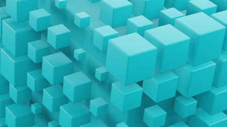 Abstract Satisfying Geometry Illustration for advertising. Many cubes on a blue background. 3d rendering.の写真素材