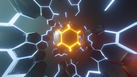 Visualization nuclear physics core. Illustration Abstract Geometry Sphere 3d Renderの写真素材