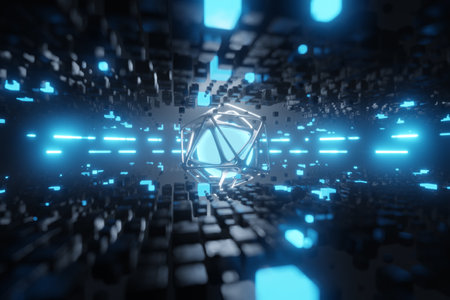 Abstract background, soft focus. A fantastic sphere of metal hexagons in the center. abstract...