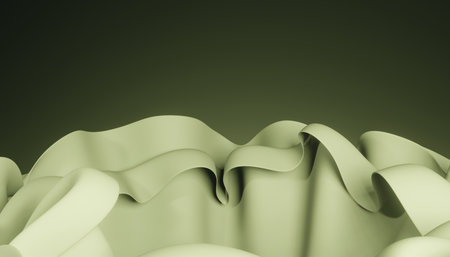 Green Spiral fabric in the form of flower petals. Background for a business presentation, there is free space for text. 3D rendering.の写真素材