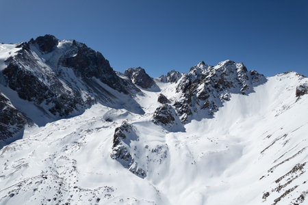 Snowy mountains in the French Pyrenees on a sunny day