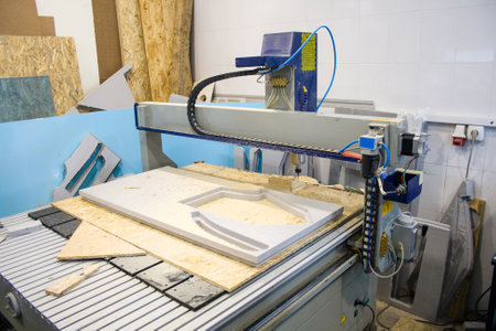 CNC router machine creates a layout of the residential complexのeditorial素材