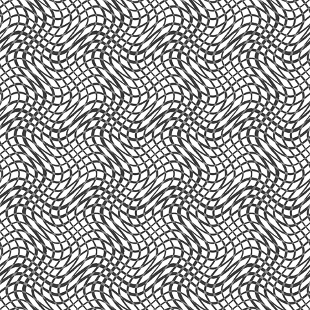 Black gray and white grunge striped abstract geometric background. Hand drawn seamless texture with black wavy plaid. Wallpaper, wrapping, textile, fabricの写真素材